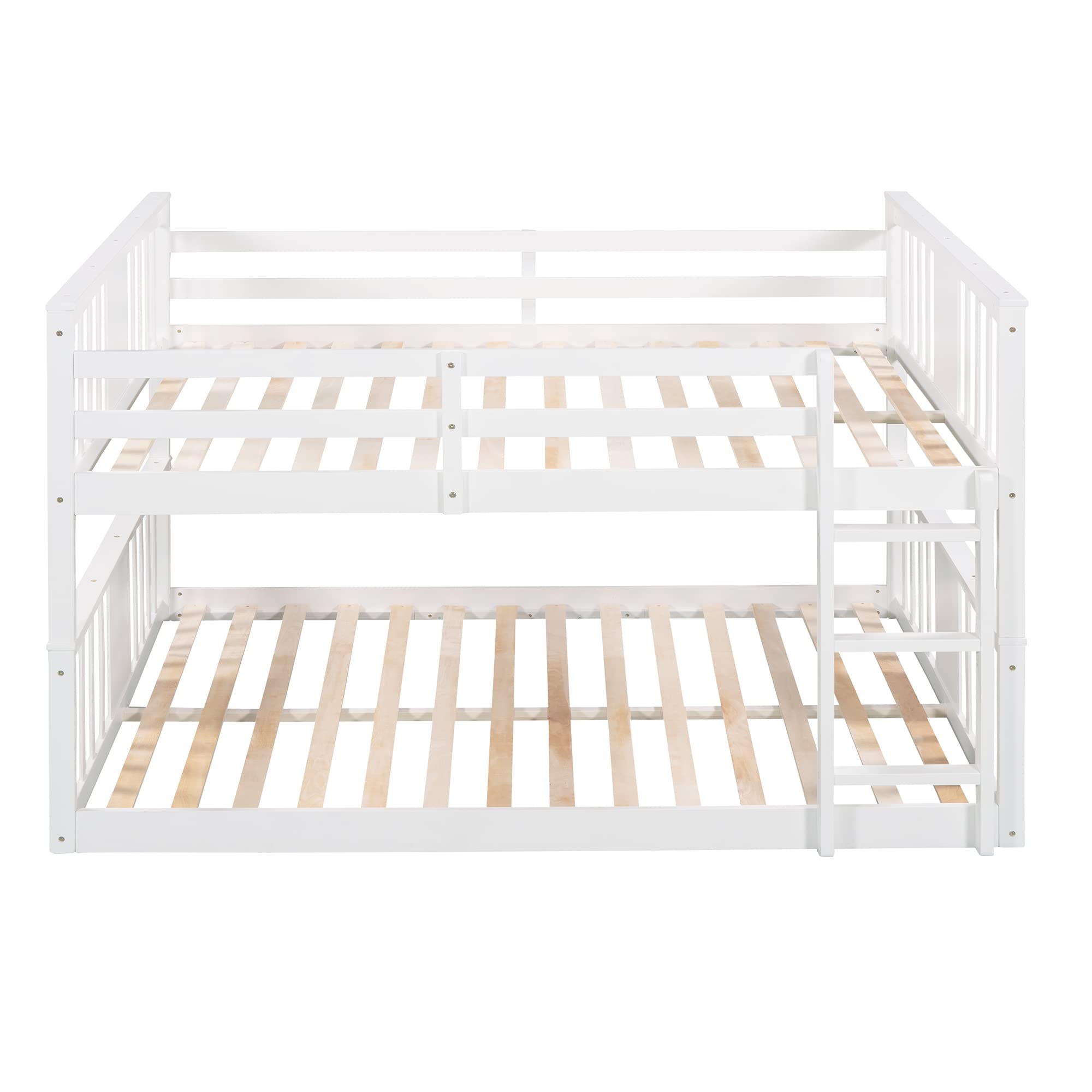 LZ LEISURE ZONE Full Over Full Bunk Bed with Ladder - Solid Wood Low Profile Bunk Bed Frame, No Box Spring Required - Perfect for Kids' Bedroom, Guest Room & Small Spaces (White)