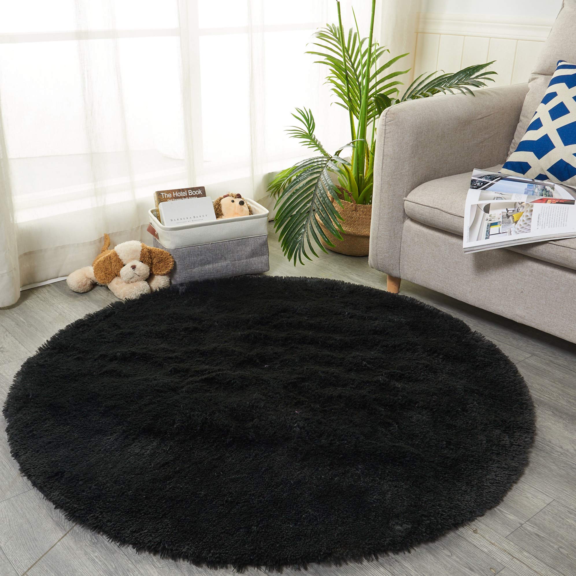 Soft Fluffy Circle Area Rug 4x4 Feet - Plush Shaggy Throw Carpet for Bedroom, Living Room, Nursery & Dorm Decor - Cozy Fuzzy Rug for Kids, Girls & Boys Rooms - Perfect for Play Areas, Reading Nooks & Home Decor