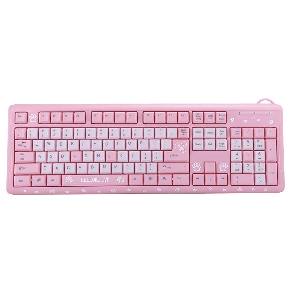 Pink USB Wired Keyboard - Ultra-Thin Ergonomic Gaming Keypad for Home, Office, Laptop & Computer, Cute Cartoon Design for Enhanced Productivity & Comfort