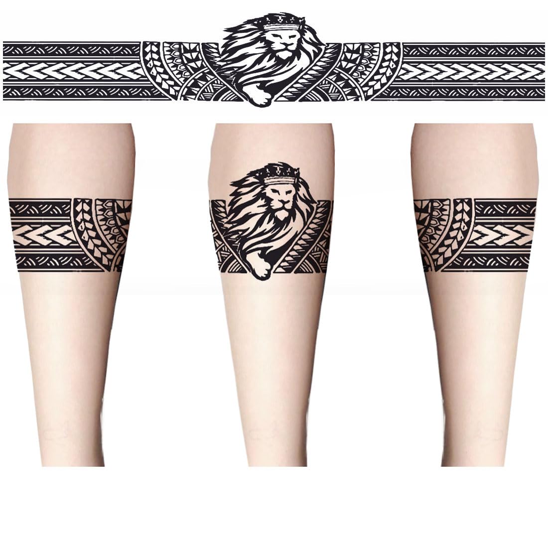 Lion Striped Design Temporary Tattoo - Waterproof Fake Tattoo for Men & Women - Arm & Hand Band Tattoo for Parties, Halloween & Costume Events