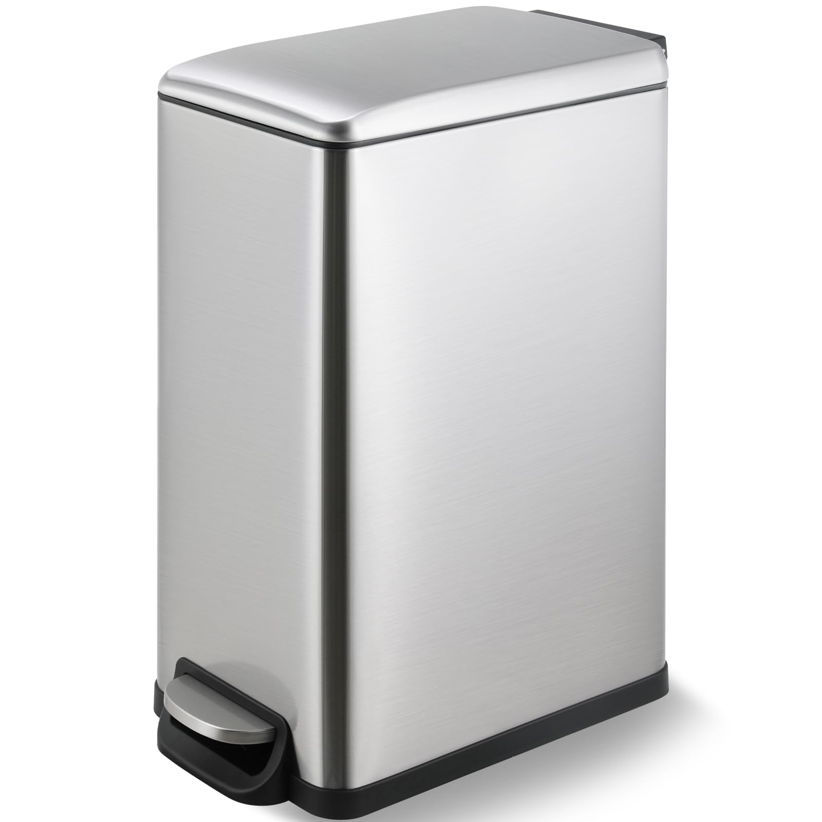 Arlopu 13.2 Gallon (50L) Slim Stainless Steel Kitchen Trash Can with Lid - Step-on Foot Pedal, Airtight Inner Bucket for Odor Control - Perfect for Kitchen, Bathroom & Office Waste Disposal