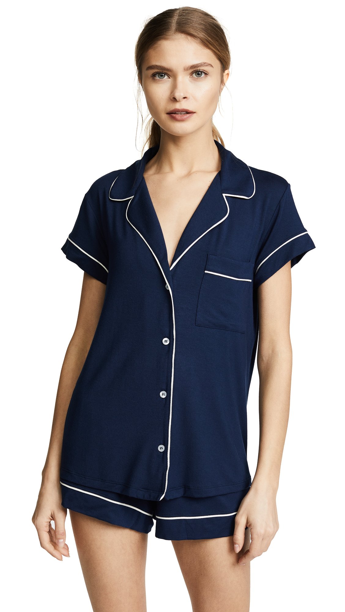 Eberjey Gisele Classic Women's Pajama Set - Soft Short Sleeve Button Down Sleep Shirt with Front Pocket & Comfortable Elastic Waist Shorts | Perfect for Lounging, Sleepwear & Relaxing at Home
