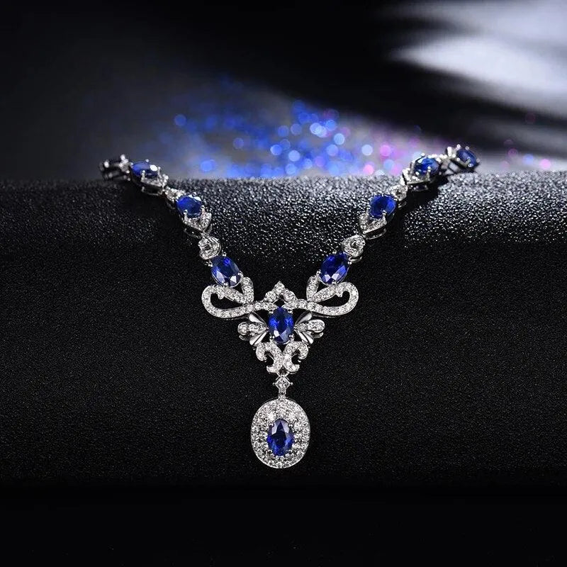 18K White Gold Women's Sapphire Pendant Necklace with 5.68Ct Natural Oval Sapphire & Diamond Accents - Perfect for Anniversary Gifts, Party Jewelry & Special Occasions