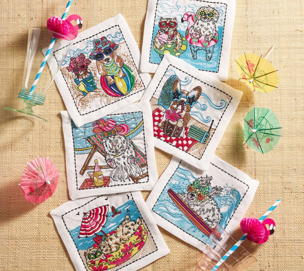 Bow Meow Cocktail Napkins - Set of 6 White & Multicolor Printed Paper Napkins in Gift Box - Perfect for Cat Lovers, Cocktail Parties & Bridal Showers