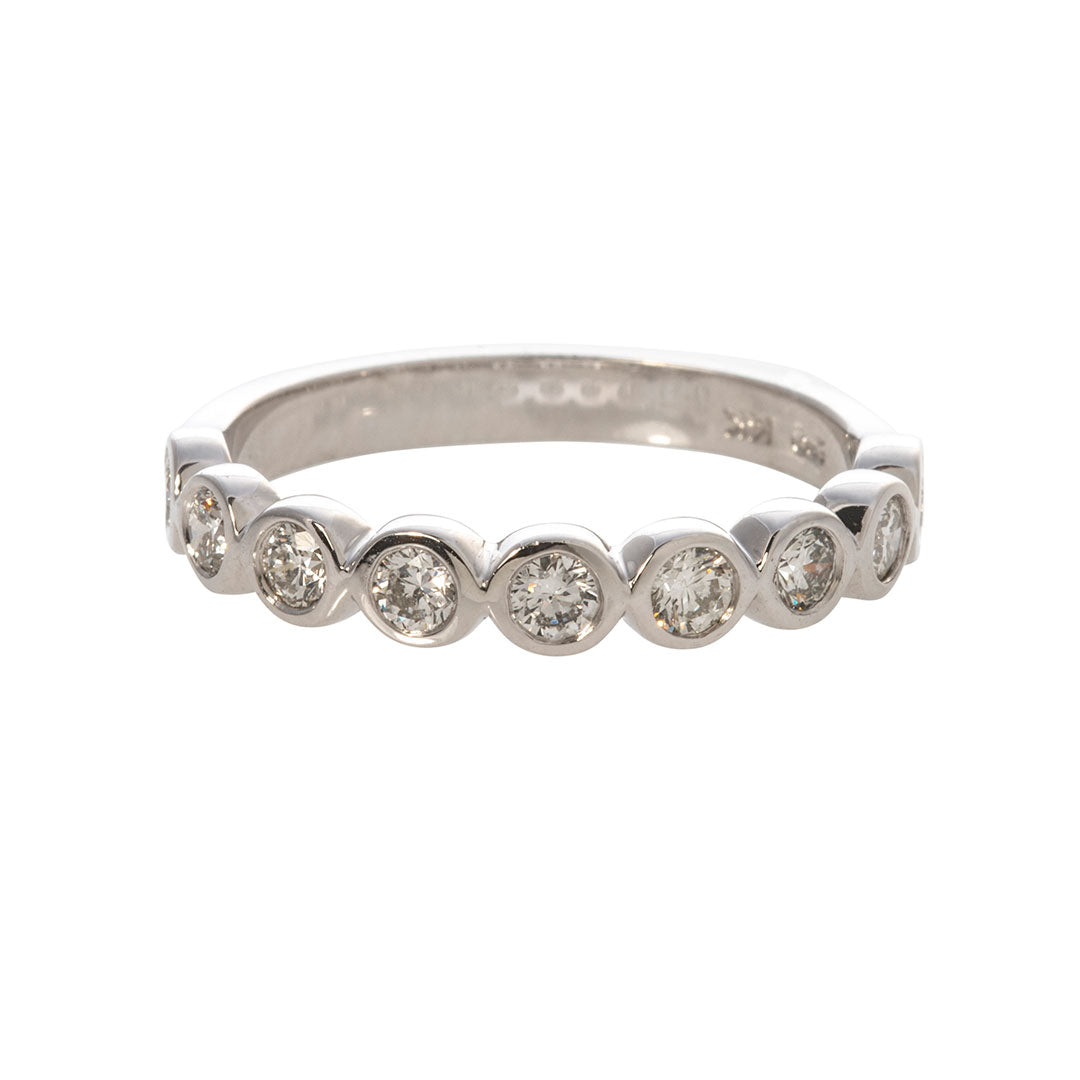 0.53ctw Diamond Bezel Set 14K White Gold Halfway Band Ring for Women - Elegant Wedding, Anniversary & Engagement Jewelry Gift