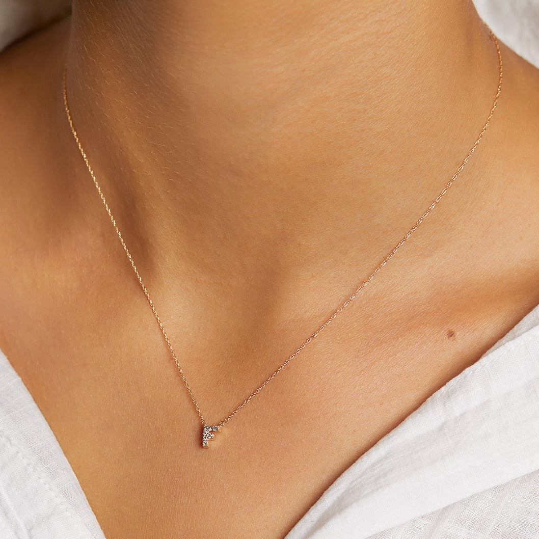 10k Gold Diamond Letter F Necklace - Elegant Initial Pendant for Women, Perfect for Gifts, Anniversaries & Everyday Wear