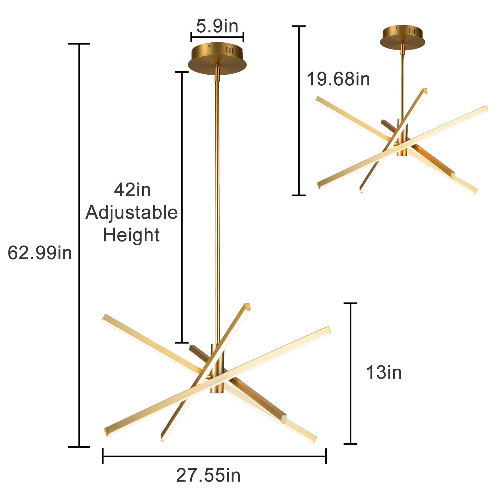 Y'INSP Modern Gold Sputnik Chandelier - 4-Light LED Linear Pendant Light Fixture for Dining Room, Kitchen Island, Living Room, Bedroom & Foyer | Elegant Contemporary Lighting for Home Decor