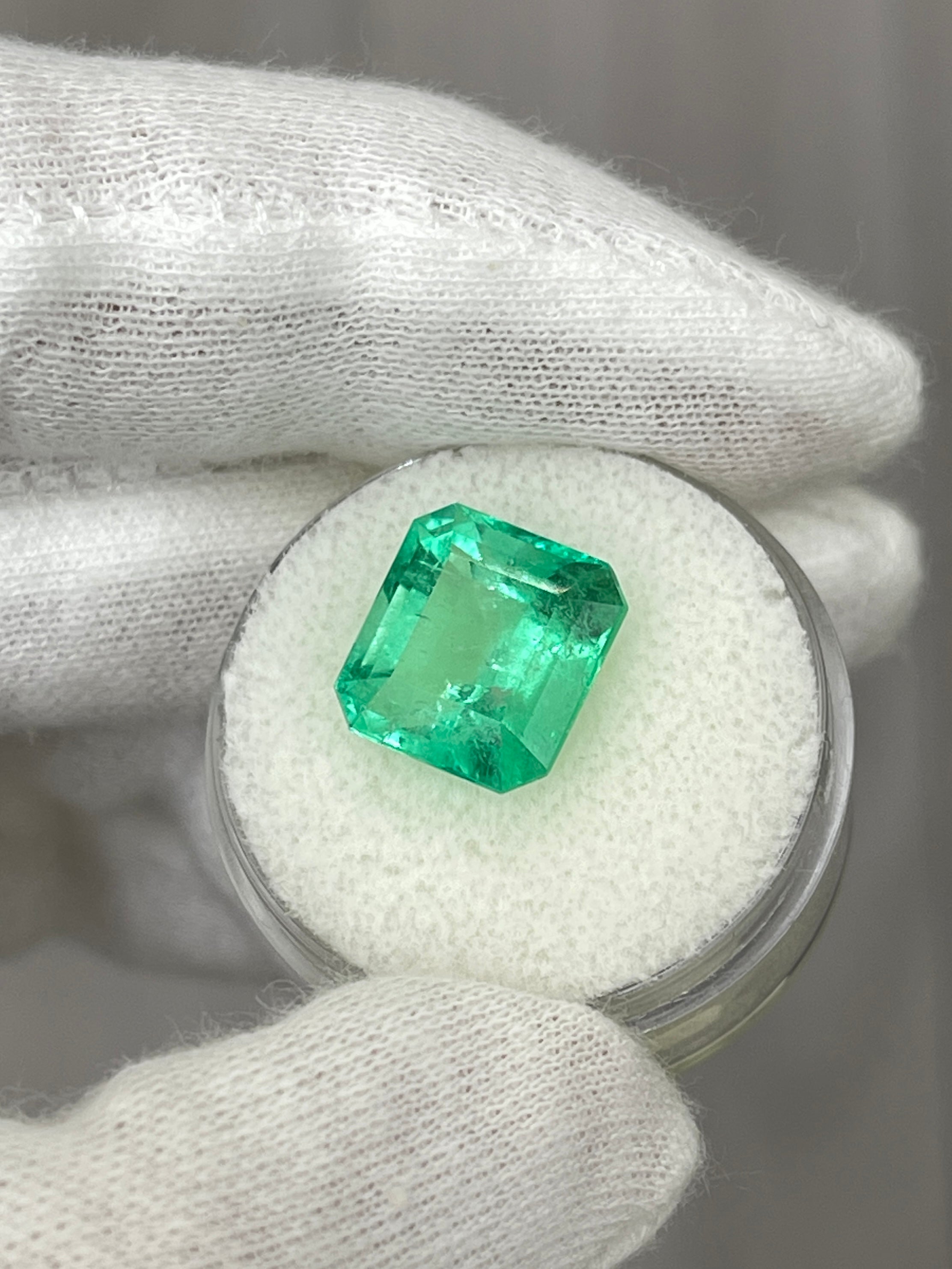 6.50 Carat 12x11mm Yellowish Green Natural Loose Colombian Emerald Gemstone - Asscher Cut for Jewelry Making, Engagement Rings & Collector's Pieces