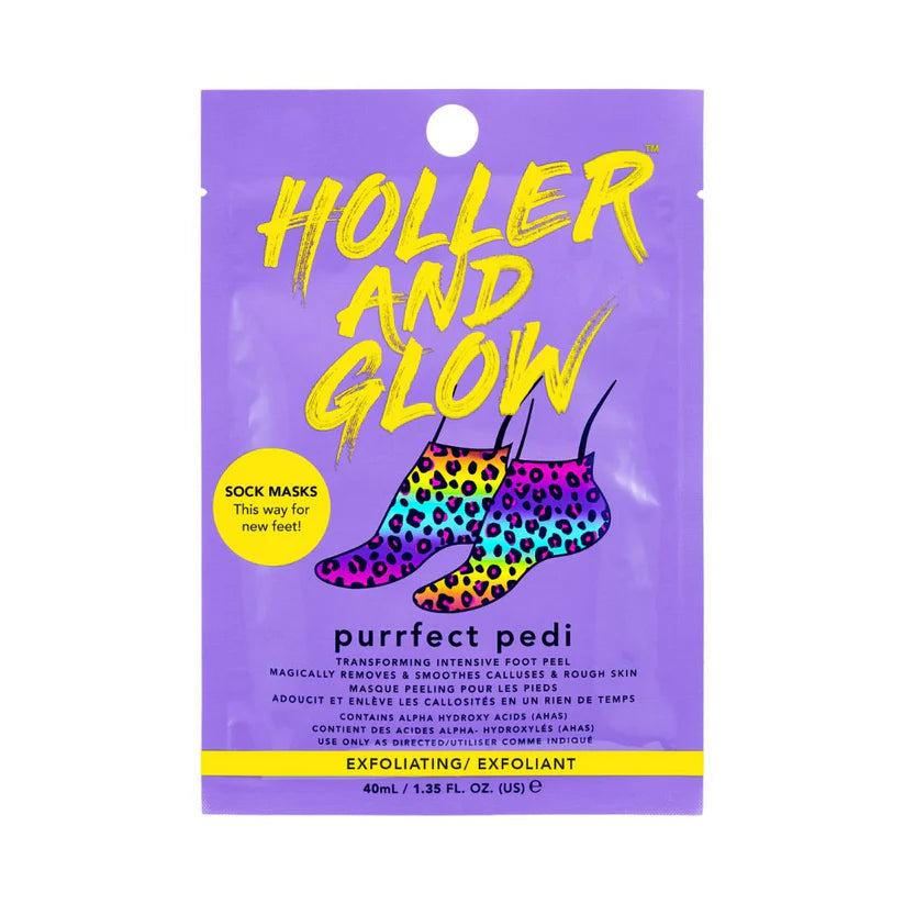 Holler & Glow Purrfect Pedi Foot Mask – Exfoliating & Moisturizing Foot Peel for Soft Skin – At-Home Spa Treatment for Cracked Heels & Calluses