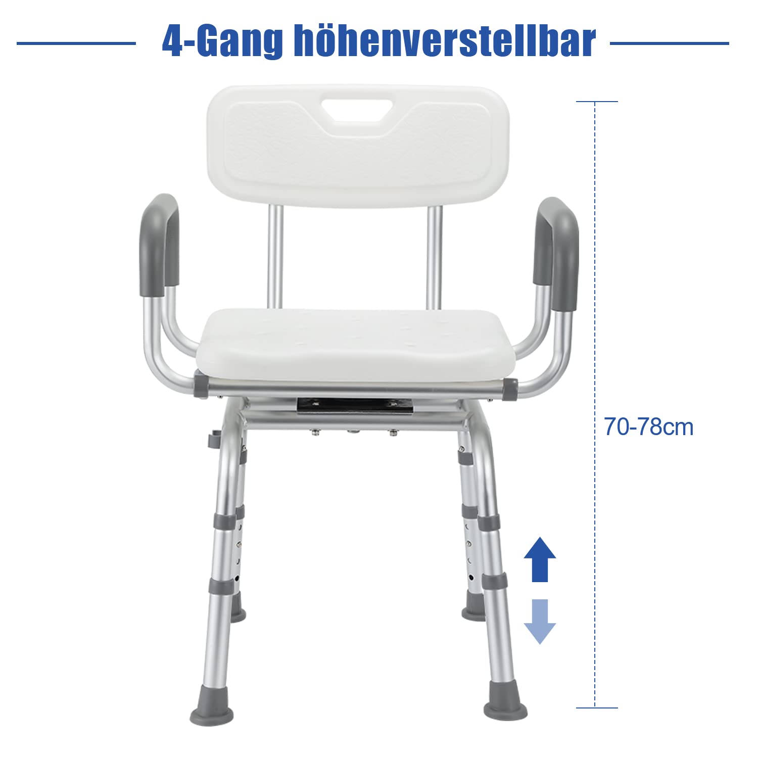 Cecaylie 360° Rotatable Shower Stool with Backrest & Armrest - Adjustable Height 70-78cm, Non-Slip Bath Chair for Elderly, Disabled & Pregnant Women - Ideal for Safe Bathing, Showering & Relaxation in Bathroom