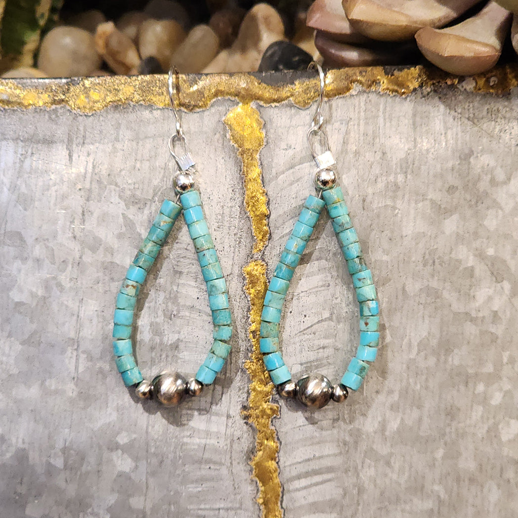 Natural Turquoise & Navajo Pearl Tear Drop Earrings - Handmade Sterling Silver Jewelry for Women - Perfect for Boho, Western & Native American Style Outfits