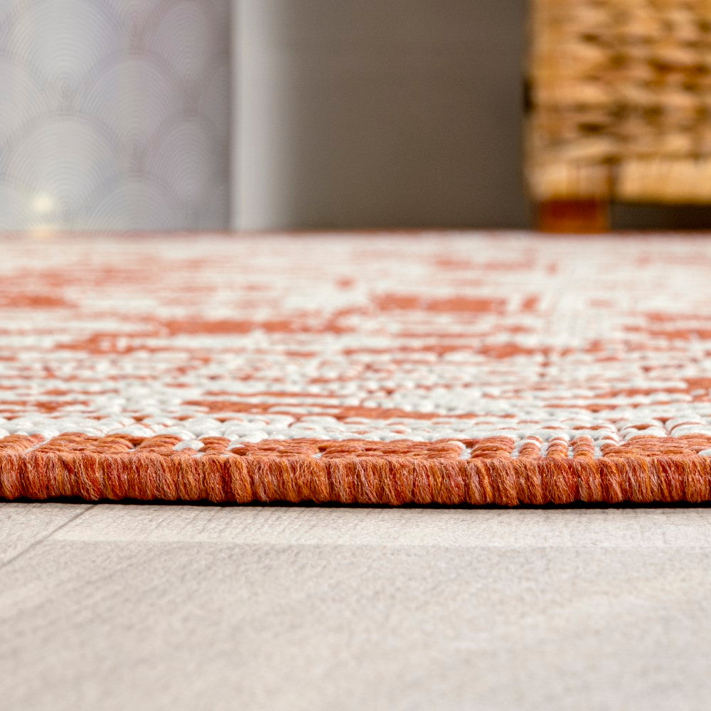 Sinjuri Medallion Textured Weave Indoor/Outdoor Runner Rug - Durable & Stylish for Hallway, Patio, or Entryway Decor