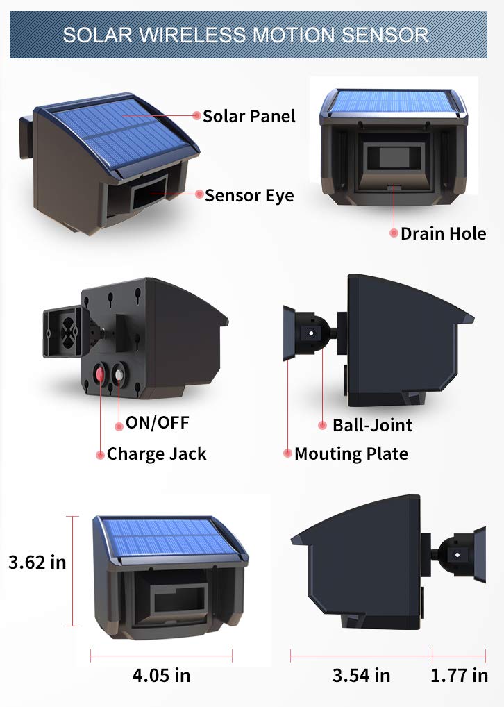 HTZSAFE 1/4 Mile Solar Wireless Weatherproof Outdoor Motion Sensor with Cover - Driveway Alarm System for Home Security, Garden & Property Protection