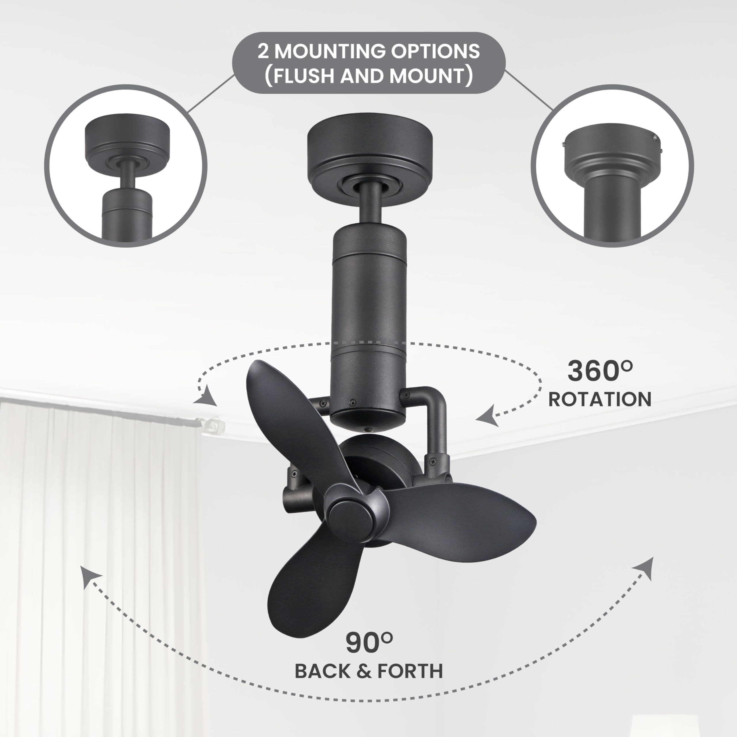 Versa Black Indoor Outdoor Ceiling Fan with Oscillating Function - Perfect for Living Rooms, Bedrooms, and Patios