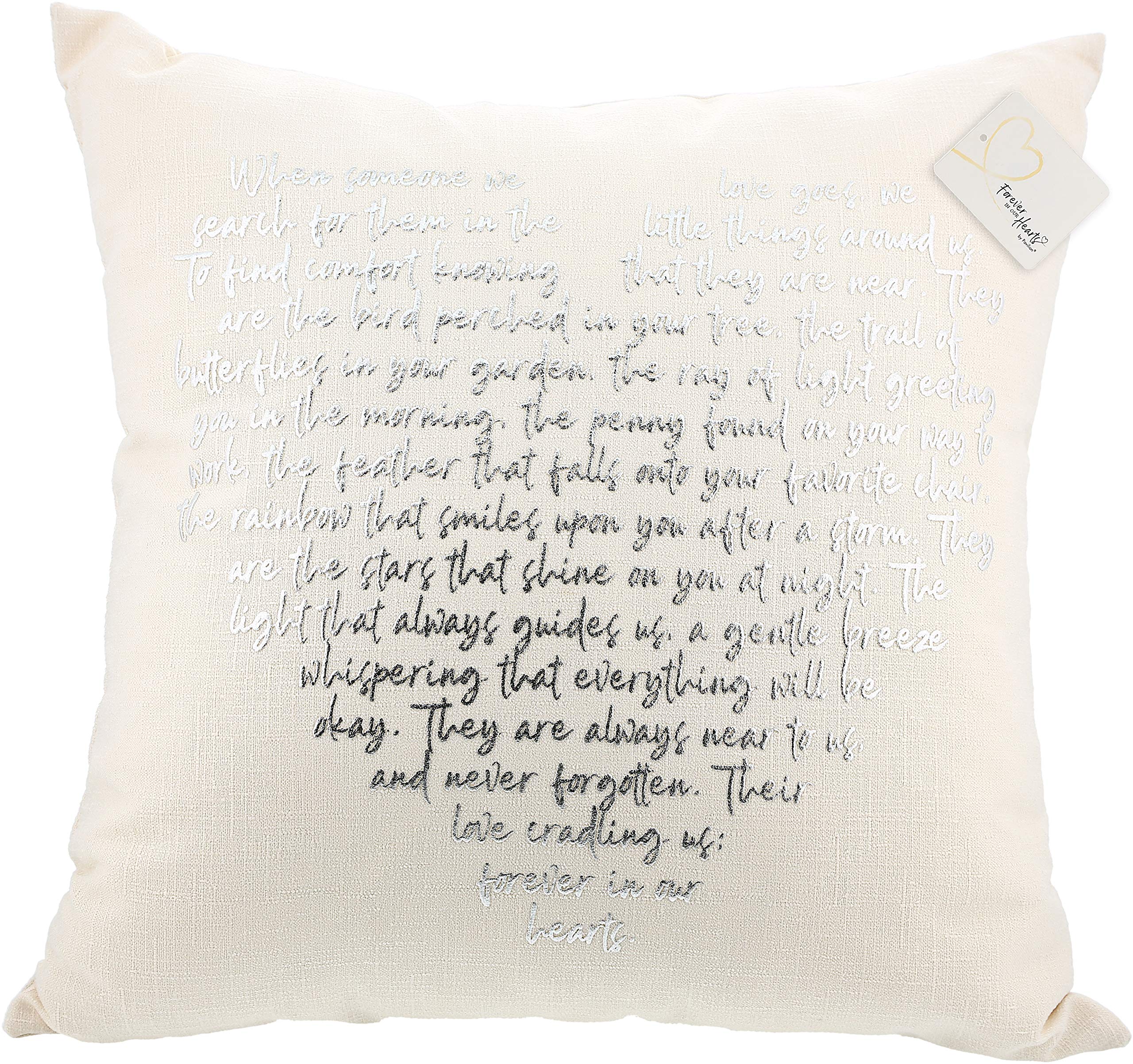PAV Pavilion 'Forever in Our Hearts' 18-inch Beige Memorial Throw Pillow - Sympathy Gift for Loss of Loved One, Bereavement Comfort, Funeral Home Decor, Living Room Tribute