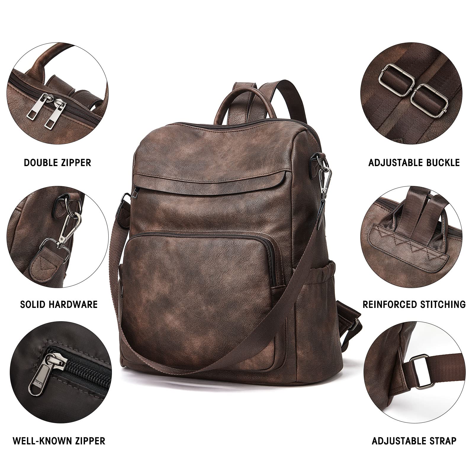 Stylish Leather Convertible Backpack Purse for Women - Large Fashion Designer Shoulder Bag for Travel, Work & Daily Use