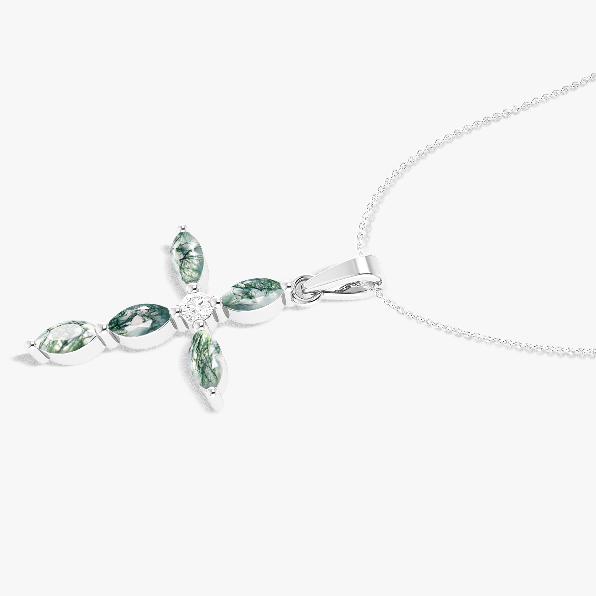 Natural Moss Agate Marquise Pendant Necklace - Healing Crystal Jewelry for Women, Elegant Dainty Necklace for Everyday Wear, Gift for Her, Spiritual Protection & Positive Energy