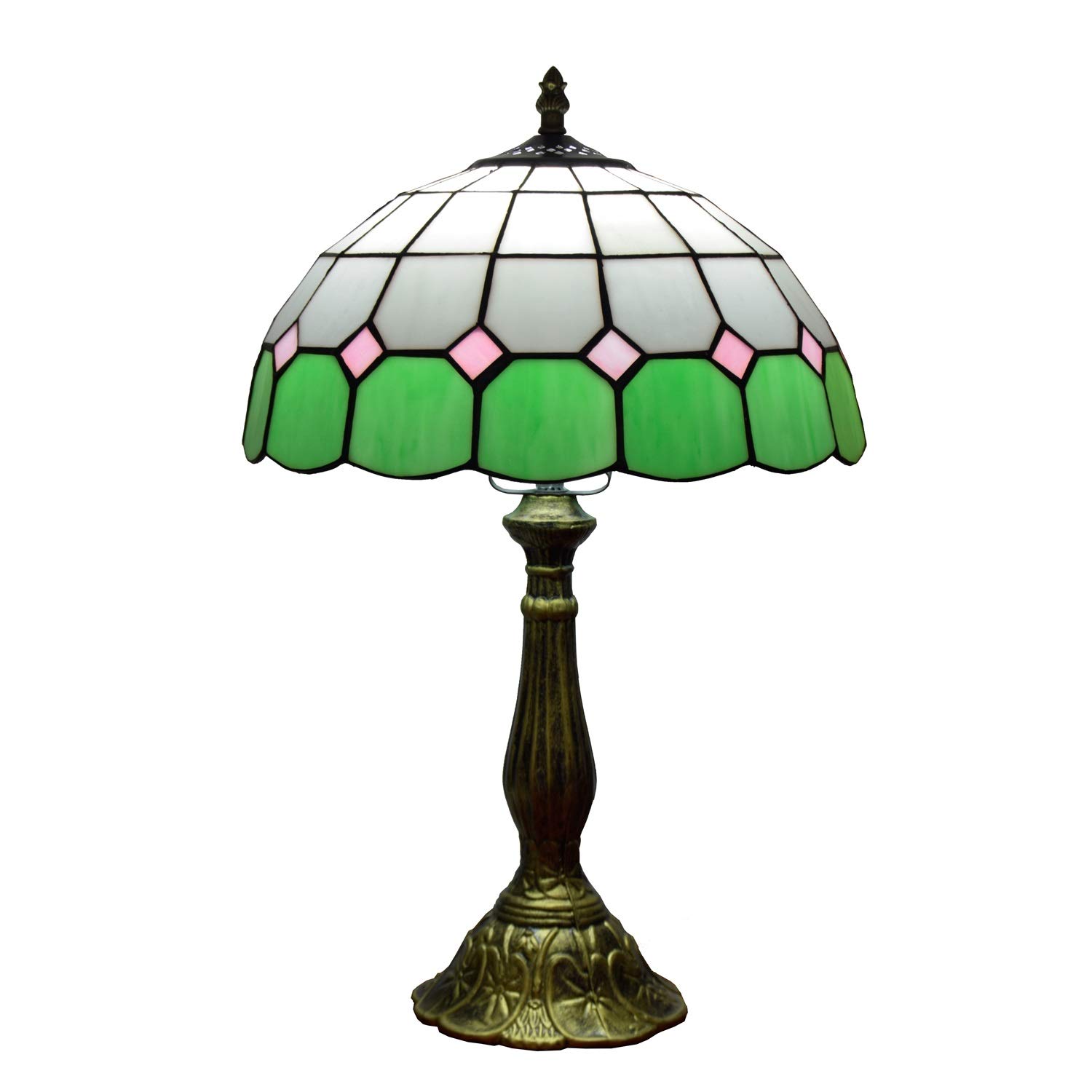 Vintage Tiffany Table Lamp 12 Inch - Antique Reading Lamp for Bedroom, Bar, Restaurant & Desk - Mediterranean Green Stained Glass Decorative Lighting - Perfect for Bedside, Study & Dining Room Ambience