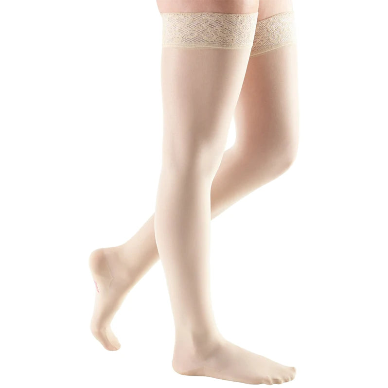 Medi Sheer & Soft 20-30mmHg Compression Stockings for Women - Closed Toe Thigh High with Lace Silicone Top Band - Perfect for Travel, Work & Varicose Vein Relief