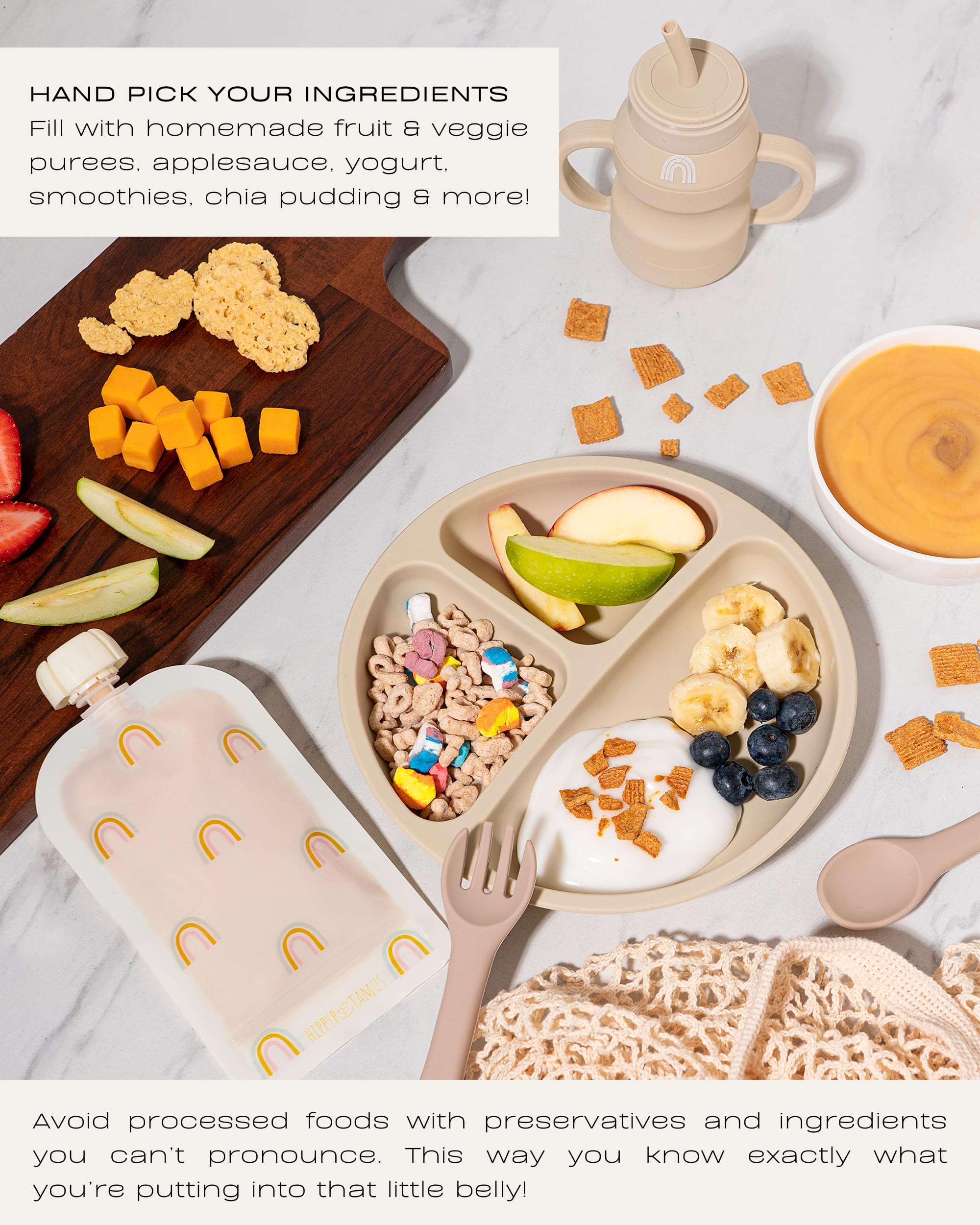 **Hippypotamus Reusable Baby Food Pouches - BPA Free, Dishwasher & Freezer Safe - 12 Pack (Llamas) - Ideal for Applesauce, Yogurt & Homemade Baby Food - Perfect for On-the-Go Feeding, Daycare & Travel**