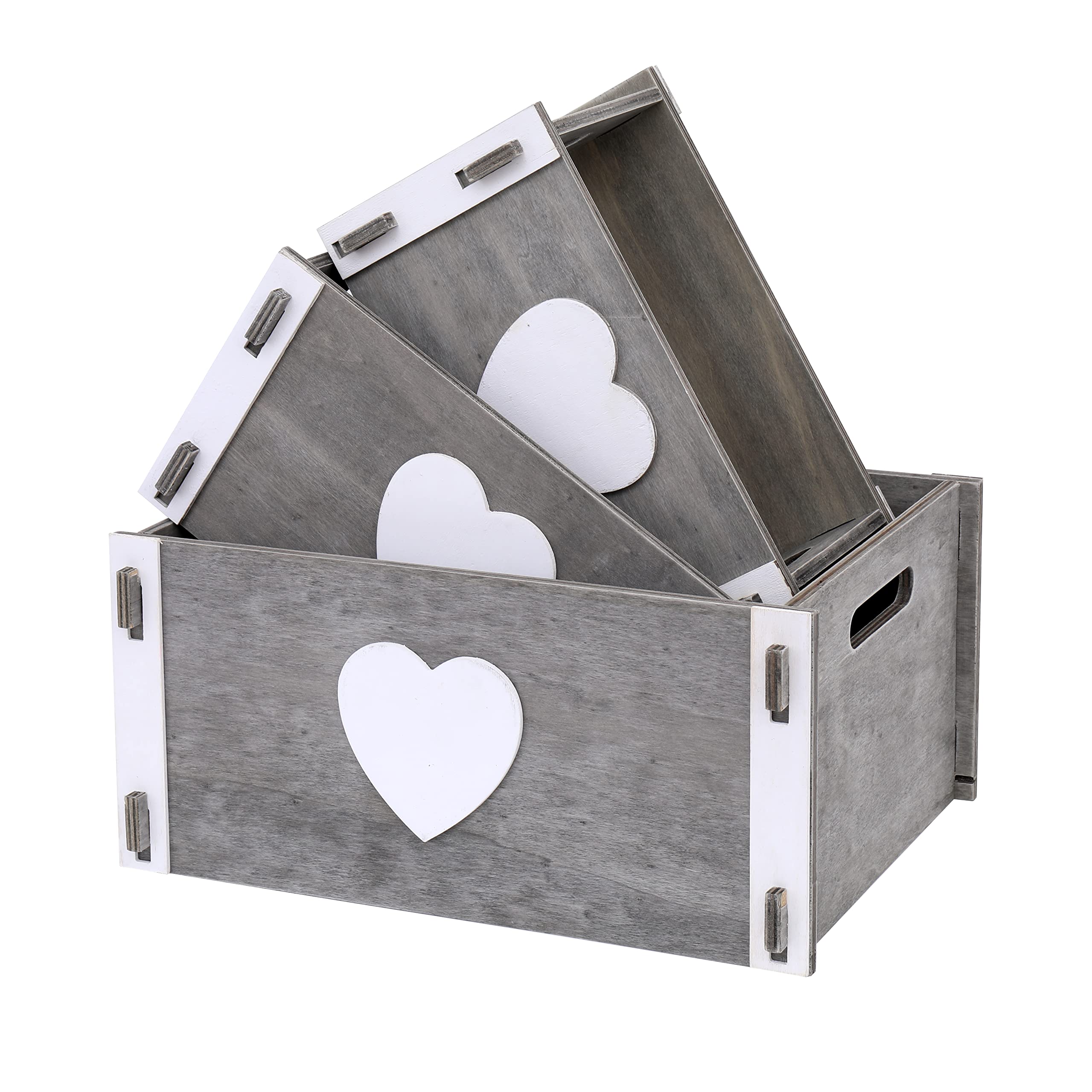 Vintage Farmhouse Grey Wooden Storage Crates - Set of 3 Extra Large Nesting Wood Boxes, Handmade Natural Wooden Crates for Home Organization, Milk Bottles, Toys, Towels, Wine Storage & Farmhouse Decor - Perfect for Rustic Home, Kitchen, Bathroom & Nursery Storage Solutions