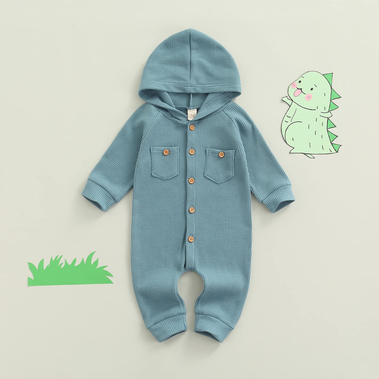 Ynibbim Winter Newborn Baby Romper - Unisex Infant Hooded Jumpsuit with Waffle Cotton & Button Closure - Cozy Outfit for Boys & Girls - Perfect for Family Photos, Holiday Gifts & Winter Outings