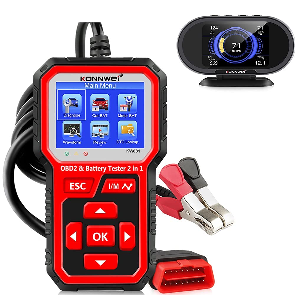 KW681 OBD2 Scanner & KW206 OBD2 Gauge - 6V/12V Battery Tester, Car Diagnostic Tool for Engine Fault Codes, Live Data & Performance Monitoring - Perfect for Mechanics, DIY Enthusiasts & Vehicle Maintenance