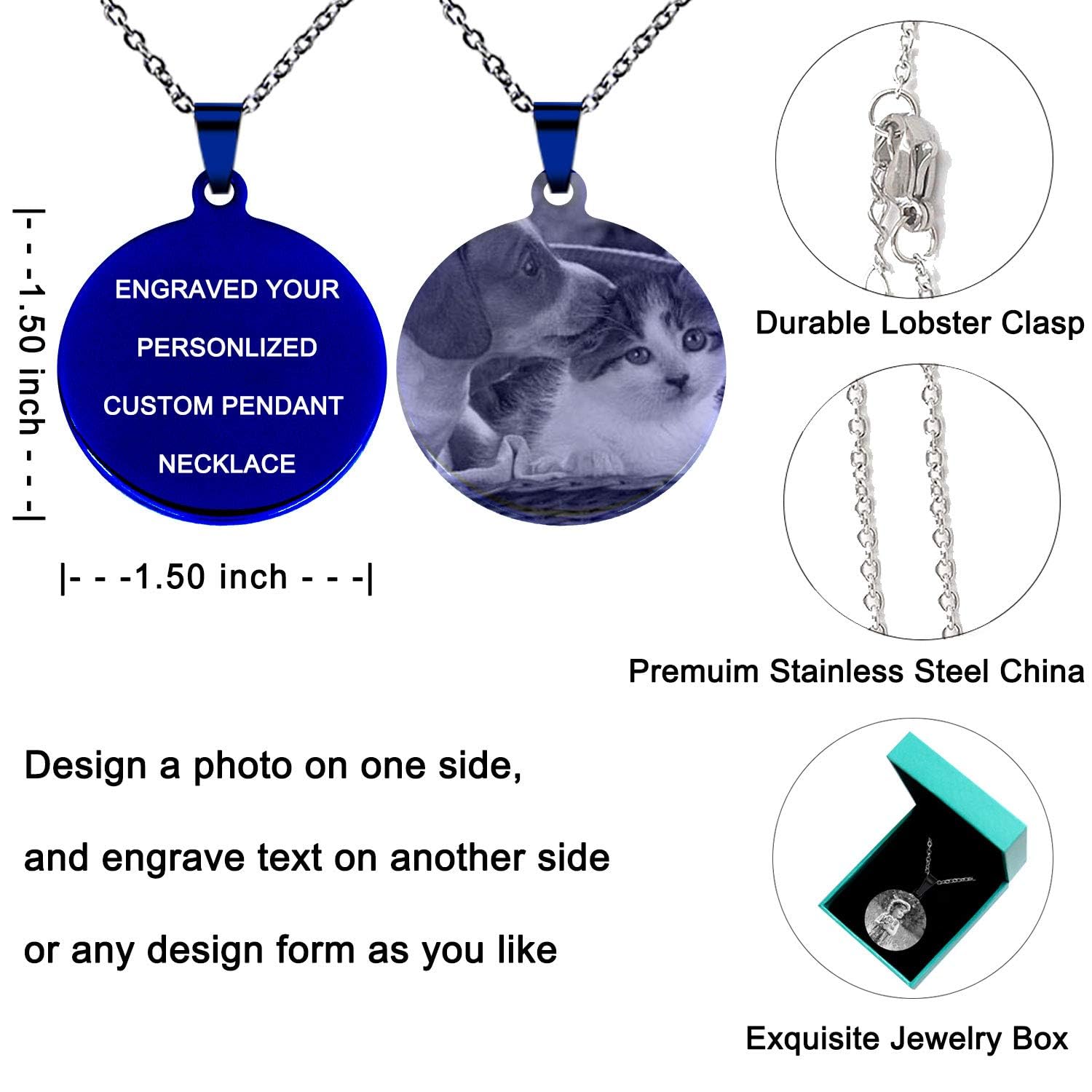Custom Personalized Dog Necklace Pendant with Photo, Name & Message - Engravable Stainless Steel Pet ID Tag - Perfect for Pet Memorials, Gifts & Everyday Wear