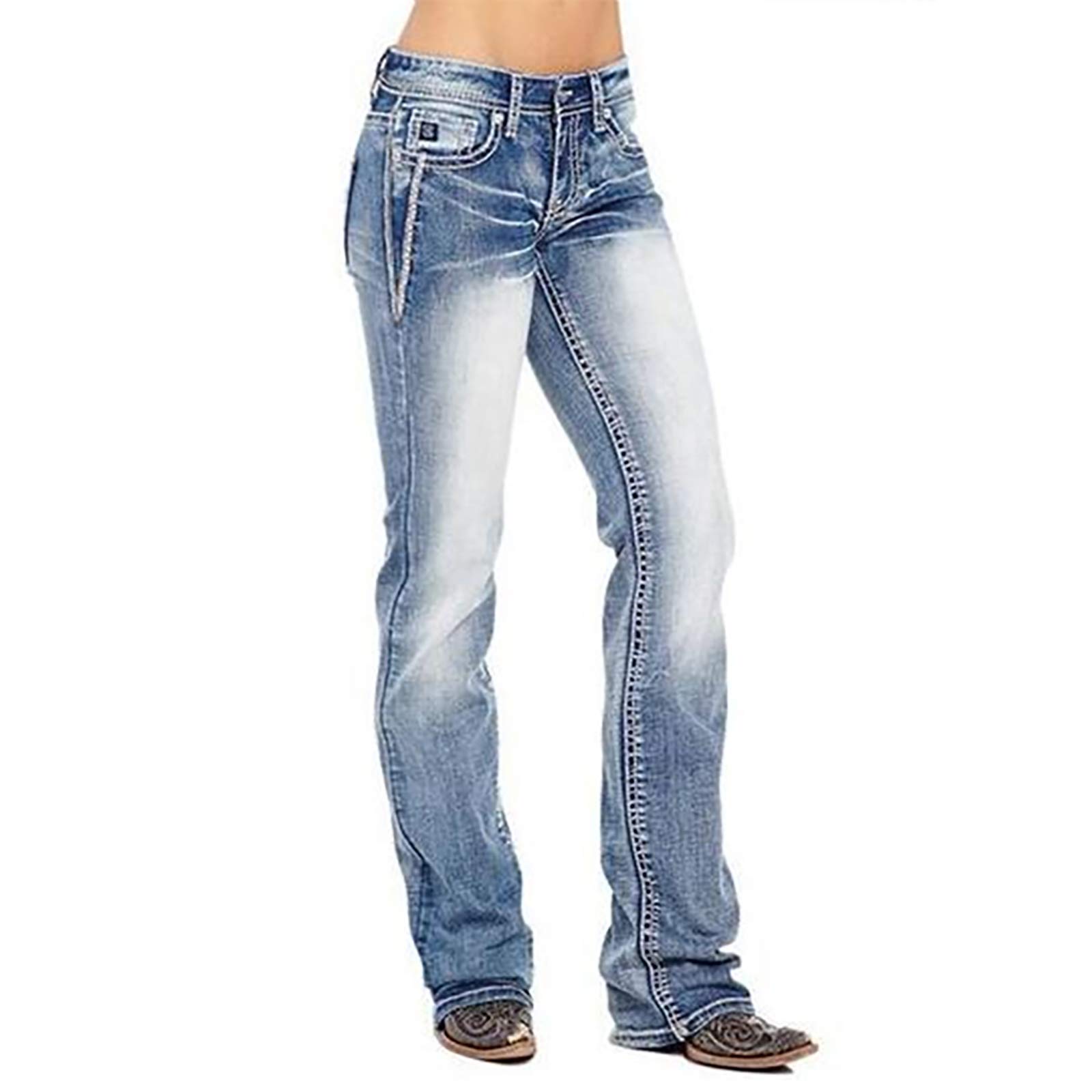 Women's American Flag Print Mid Rise Bootcut Jeans - Patriotic Denim Pants for Casual Wear & 4th of July Outfits