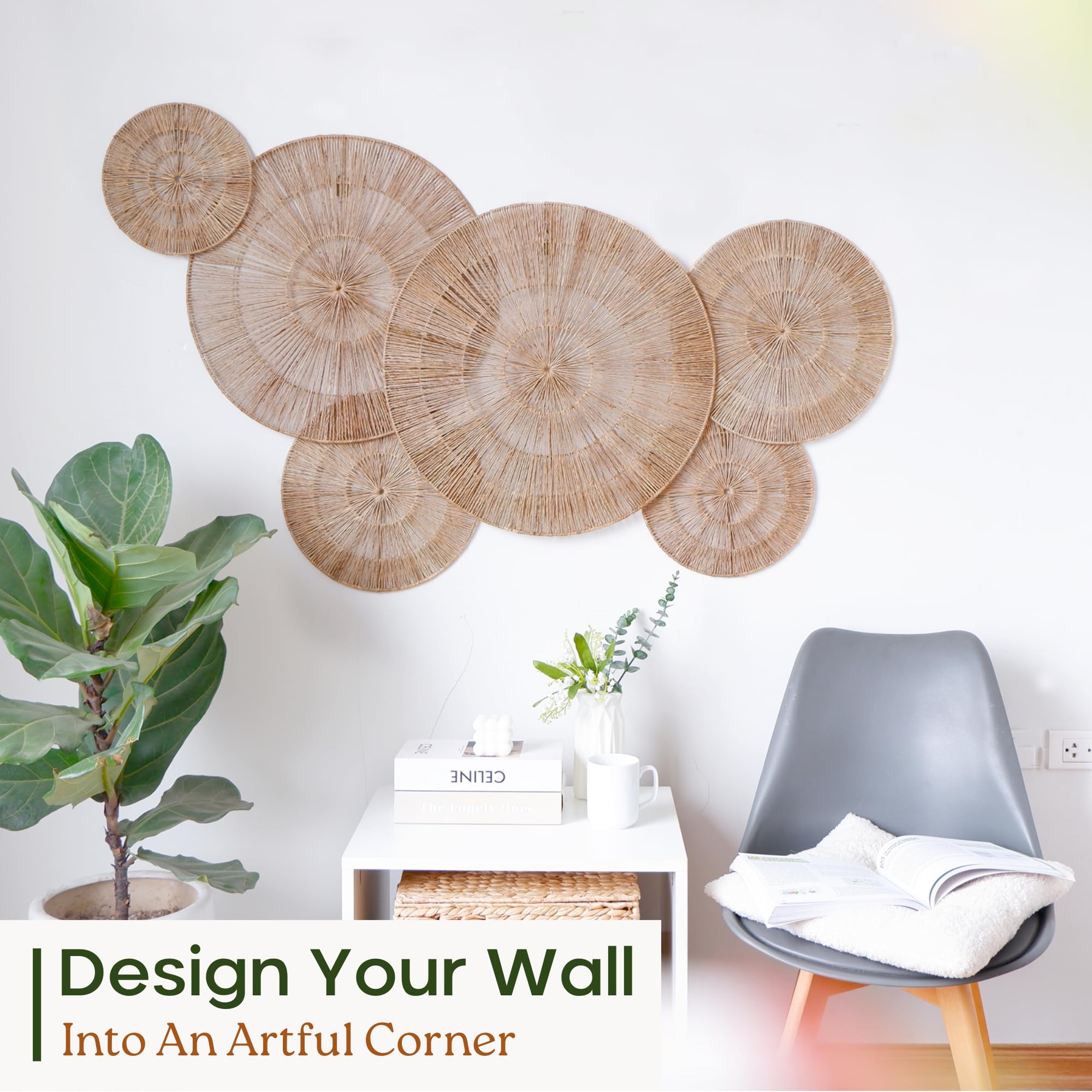 CHI AN HOME 6-Piece Wicker Jute Wall Decor Baskets Set - 23