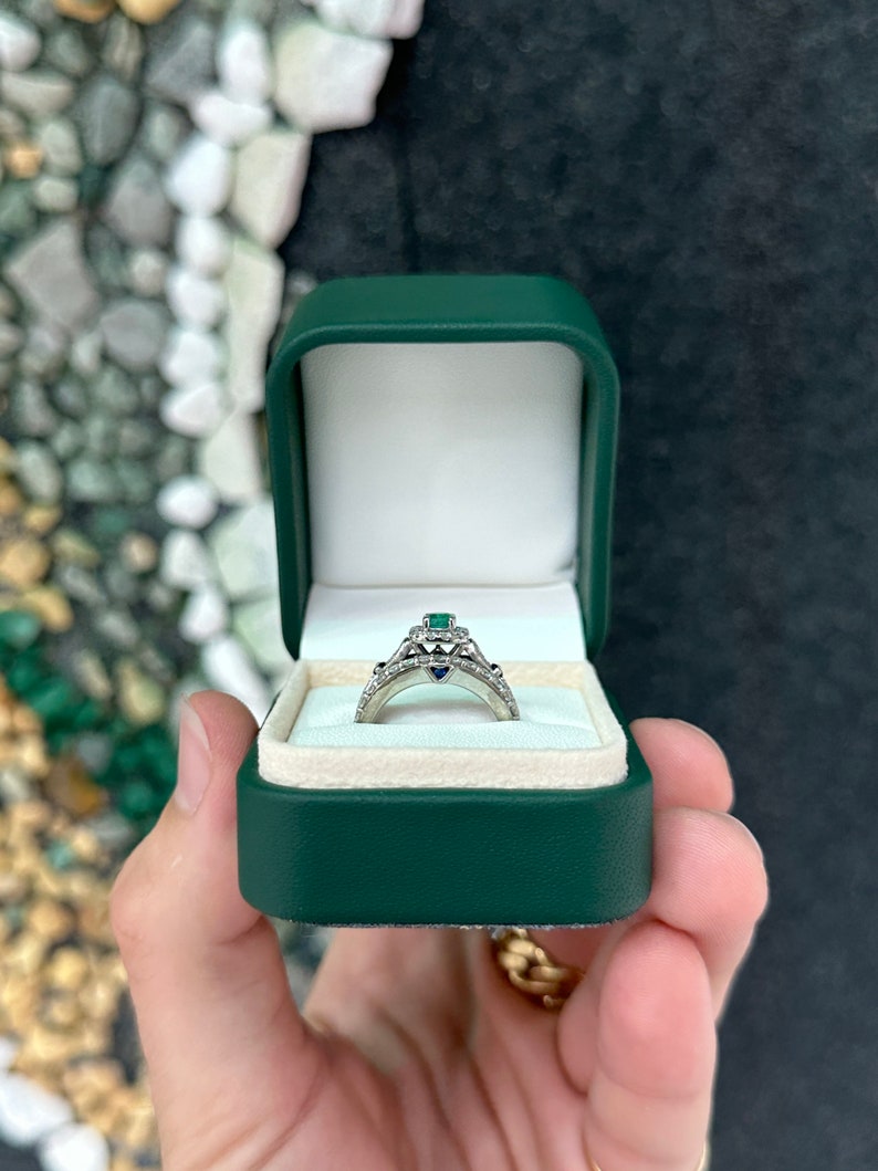 1.44tcw 14K Gold Natural Emerald Sapphire Diamond Accents Vintage Style Engagement Ring for Women - Perfect for Proposals, Anniversaries & Special Occasions