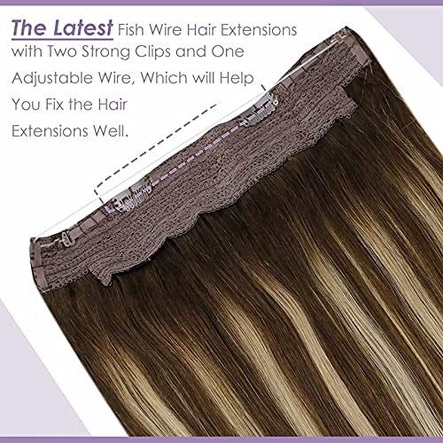 Premium Fish Line Halo Hair Extensions with Invisible Clips - Seamless 100% Human Hair Extensions for Length & Volume - Perfect for Weddings, Parties & Daily Styling