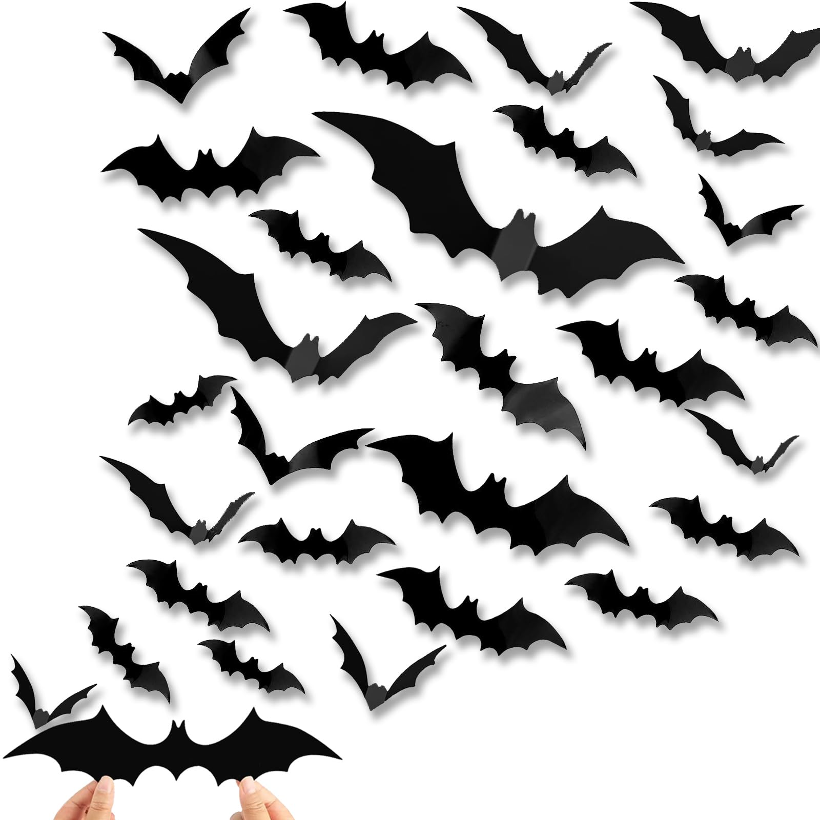 122 Pcs 3D Black Bat Halloween Decorations - 4 Sizes Waterproof Wall Decor for Indoor & Outdoor Use - Spooky Party Decor for Bedroom, Porch, Window - Perfect for Halloween Home Decor & Themed Parties