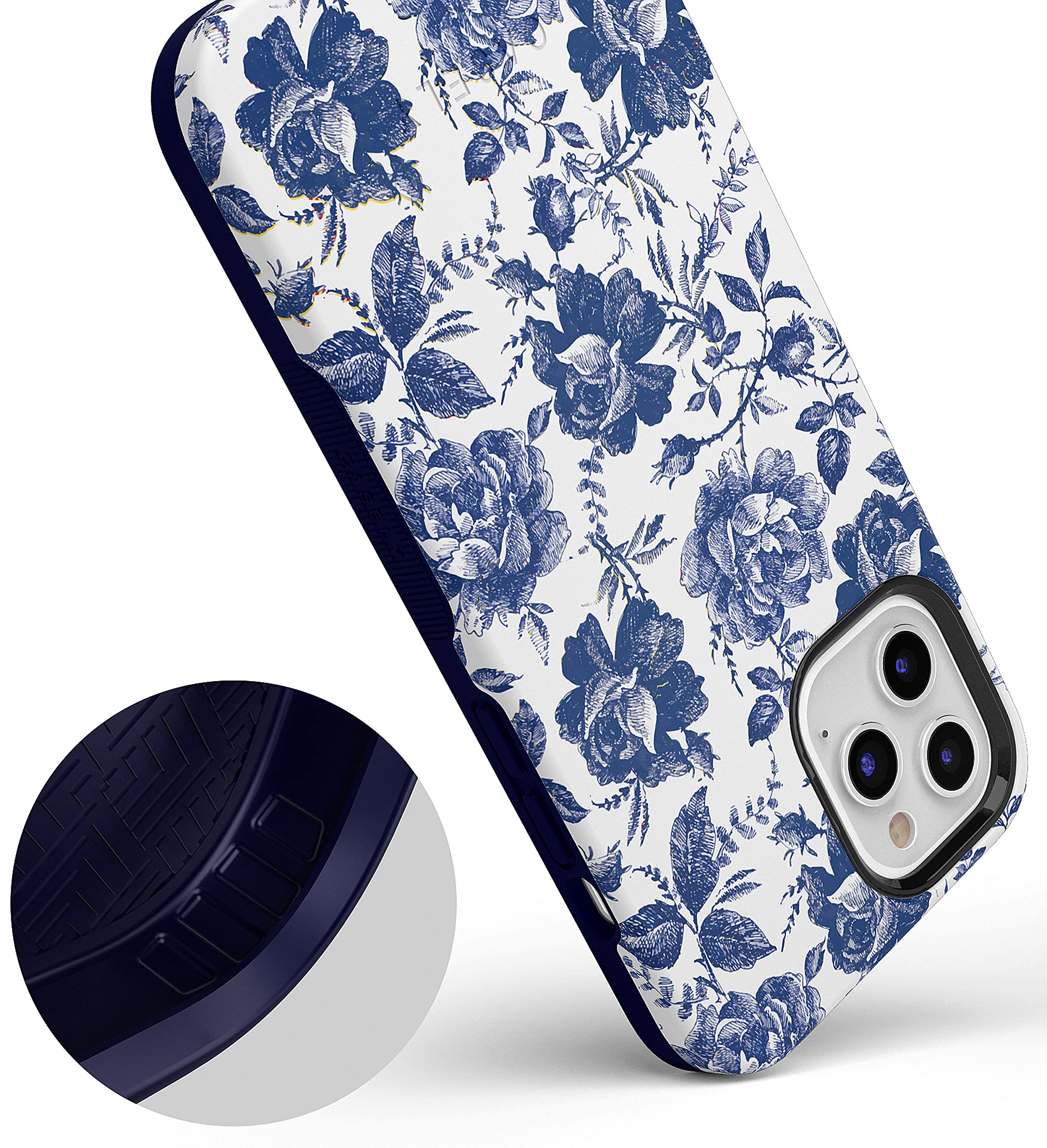 Casely iPhone 12 Pro Max Case Floral Design - Rose to Fame Coquette Blue & White Rose Phone Cover | Protective Slim Fit Shockproof Case for Women Girls | Perfect for Daily Use, Work, Travel & Gift Giving