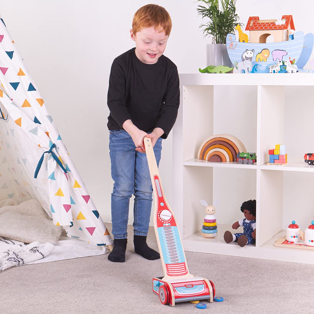 Bigjigs Toys Wooden Upright Vacuum Cleaner - Pretend Play Cleaning Toy for Kids, Realistic Design for Role Play & Early Learning - Perfect for Home, Classroom & Daycare Use