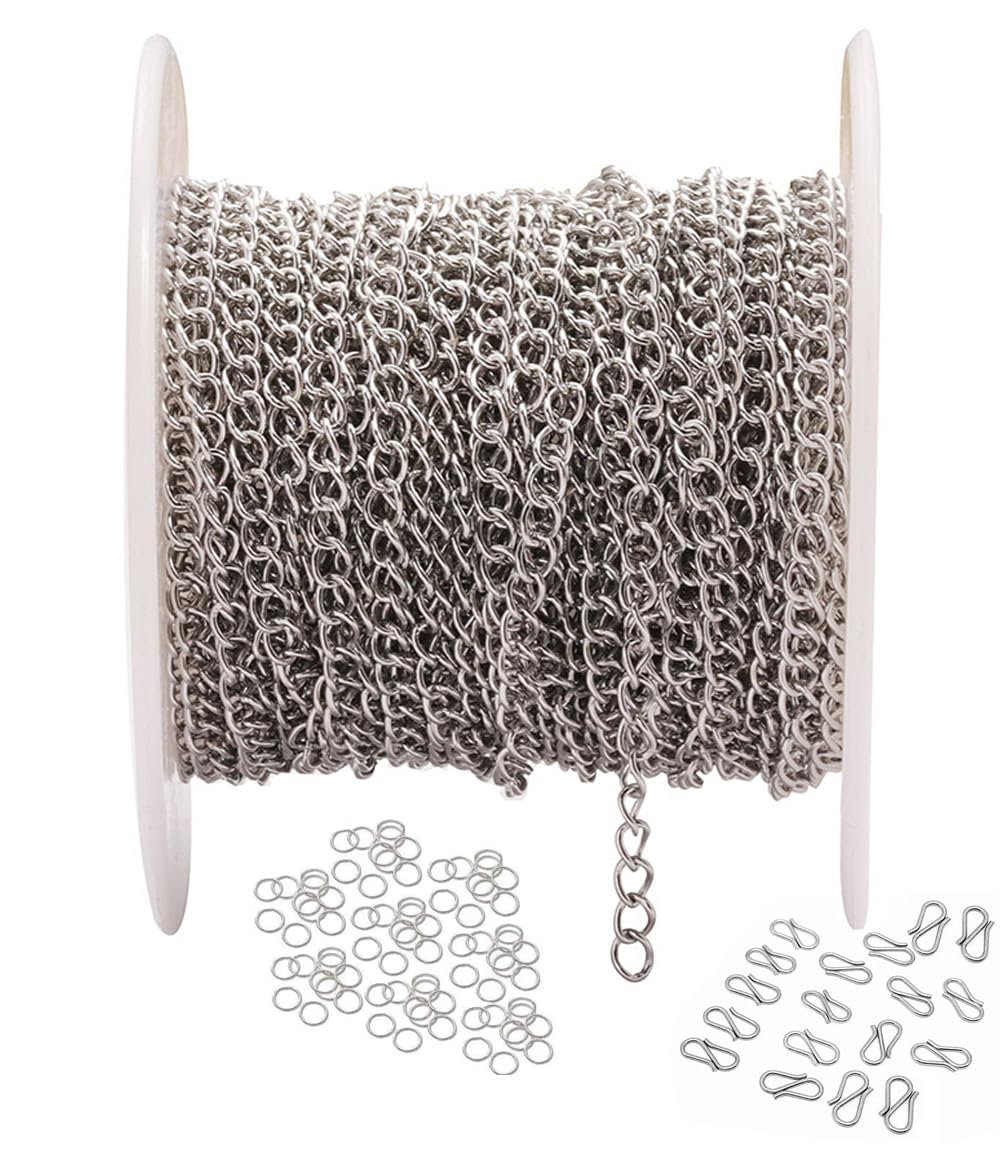 CRAFTS HAVELI Jewelry Making Kit - 4mm Link Chain (5m), Jump Rings, S Hook Clasps for DIY Necklace & Bracelet Crafting Supplies | Perfect for Handmade Jewelry, Gift Making & Craft Projects