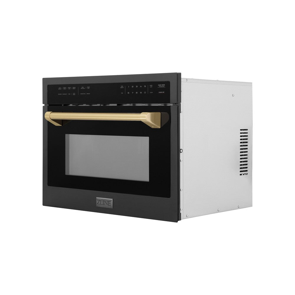 ZLINE Autograph Edition 24-Inch Built-In Convection Microwave Oven - 1.6 cu ft Capacity, Black Stainless Steel with Champagne Bronze Accents (MWOZ 24 BS CB) - Perfect for Modern Kitchens & Small Spaces