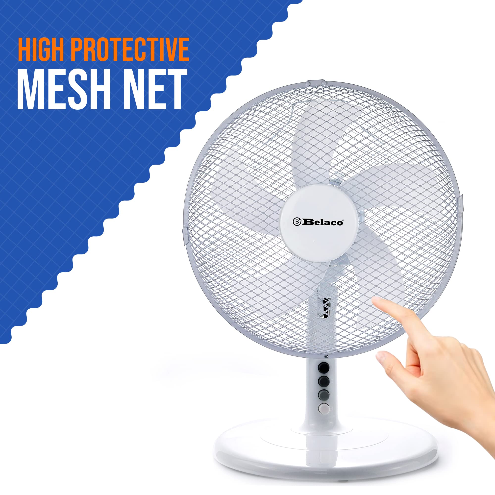Belaco 12 Inch 3-Speed Oscillating Table Fan - Quiet Desk Fan with Sturdy Base & Safety Mesh for Home, Office, Dorm, Bedroom - White | Perfect for Cooling Workspaces, Living Rooms & Small Spaces
