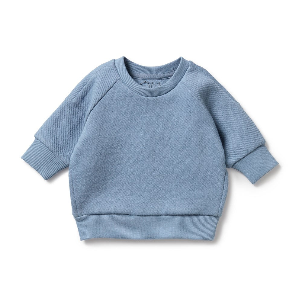 Storm Blue Organic Quilted Sweatshirt - Eco-Friendly Cotton Pullover for Women | Cozy Casual Wear for Fall, Winter & Outdoor Activities