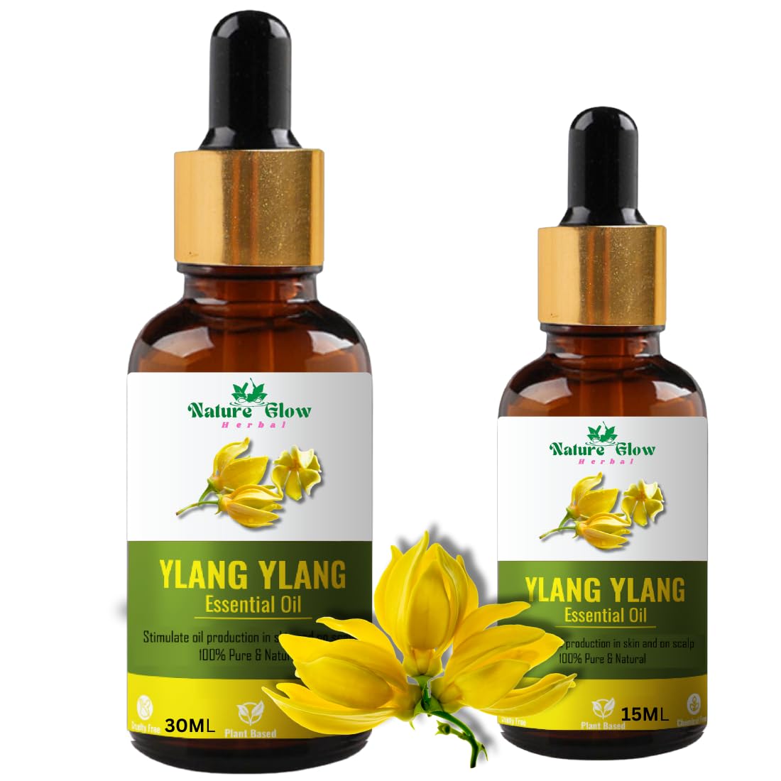 100% Pure & Natural Ylang Ylang Essential Oil for Hair Growth, Scalp Care & Skin Moisturizing | Undiluted Premium Aromatherapy Oil for Strengthening Hair Roots & Reducing Hair Fall | Combo of 15ml & 30ml Bottles | Perfect for Massage, Diffusers & DIY Beauty Products