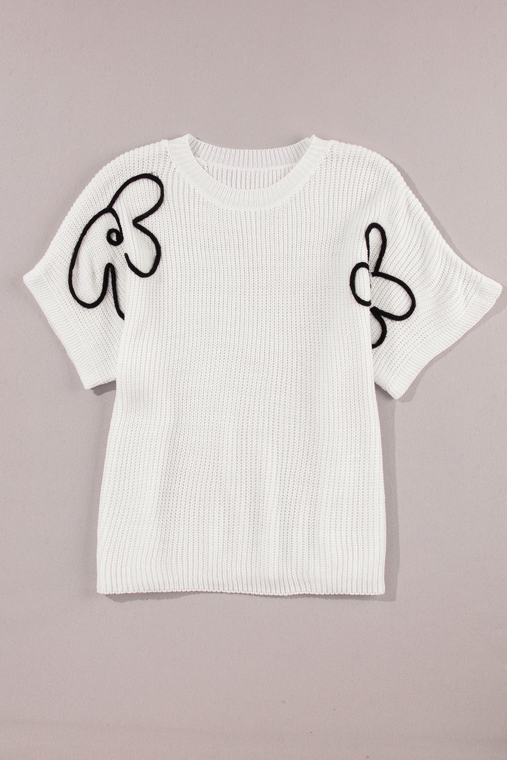 Floral Embroidered Short Sleeve Knit Sweater for Women - Spring & Summer Casual Wear, Office Outfits, and Date Night Fashion