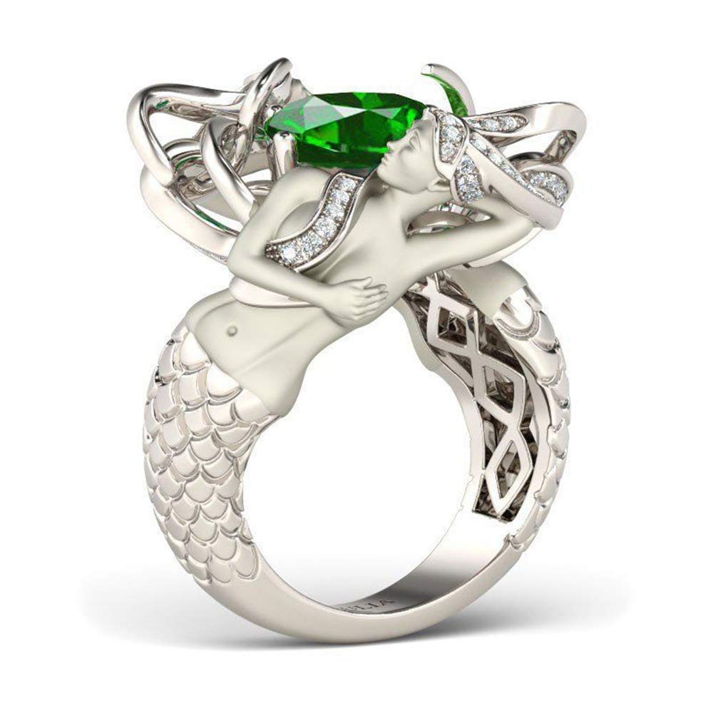 Jeulia Green Cushion Cut Created Emerald Mermaid Ring for Women - Elegant Bridal Jewelry, Girlfriend & Wife Birthday Gift with Jewelry Box | Perfect for Engagement, Wedding, Anniversary & Special Occasions