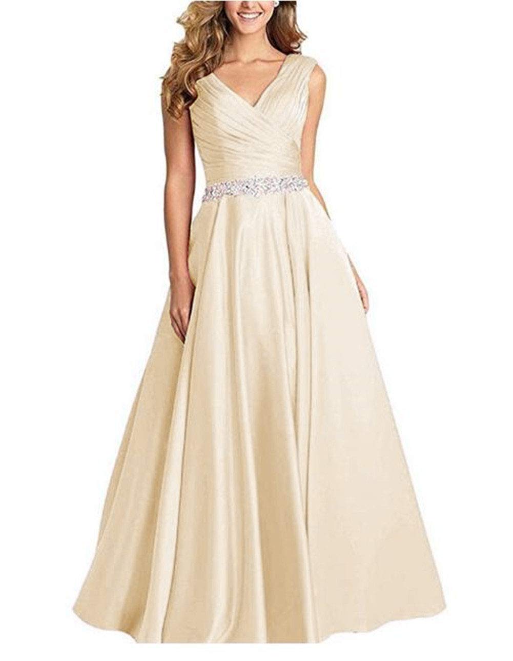 Elegant Beaded V-Neck Long Formal Evening Dress for Women - Perfect for Prom, Gala, Wedding & Special Occasions
