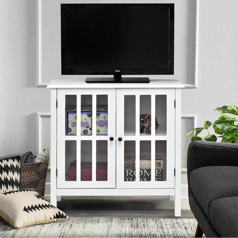 Modern White Storage Buffet Cabinet with Glass Doors - 32