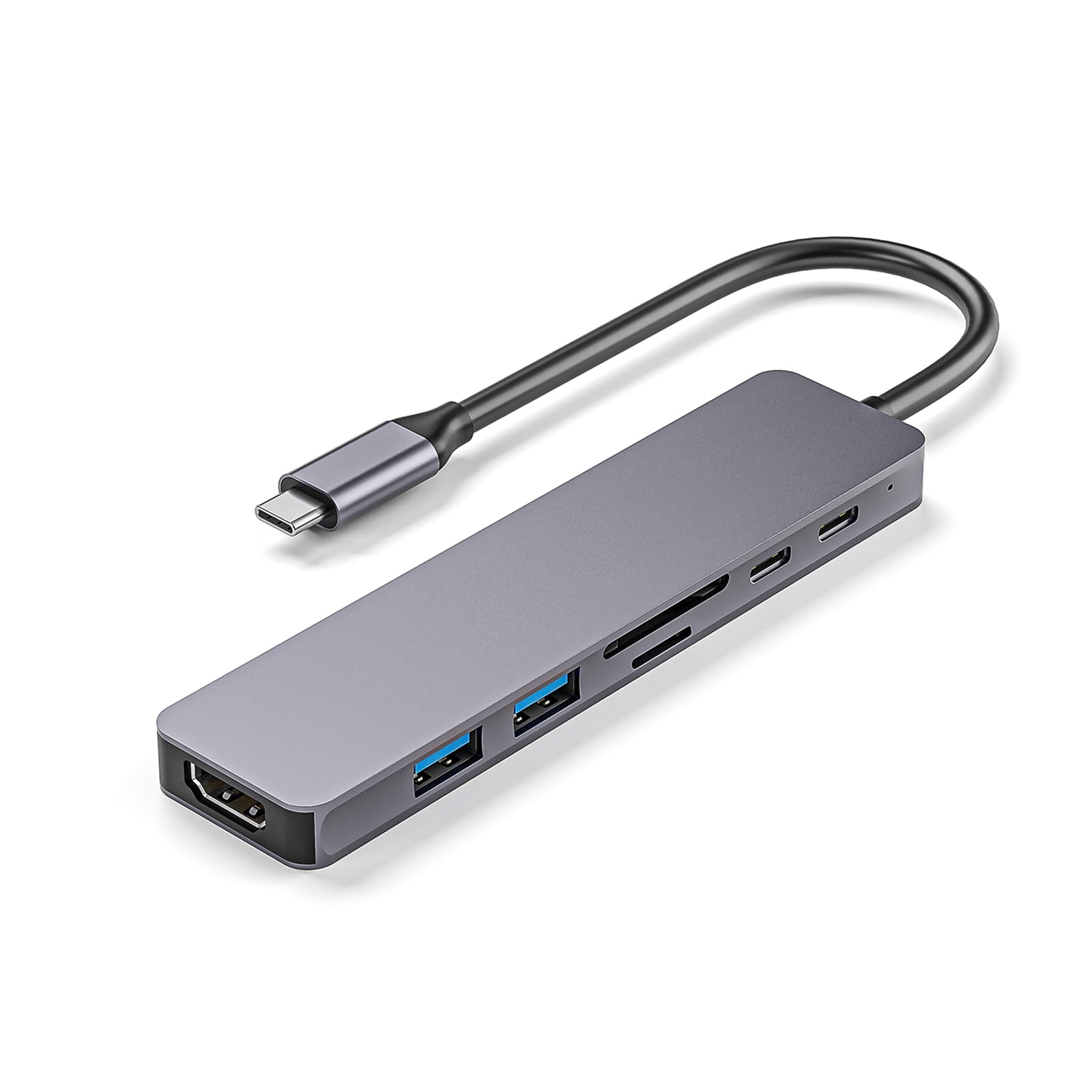 Paopaoldm 7-in-1 Aluminum USB C Hub with USB 3.0 Ports, SD/TF Card Reader, 100W PD Charging - Compact Multi-Port Adapter for MacBook Pro/Air, iPad Pro, Dell XPS - Perfect for Home Office, Travel & Gaming