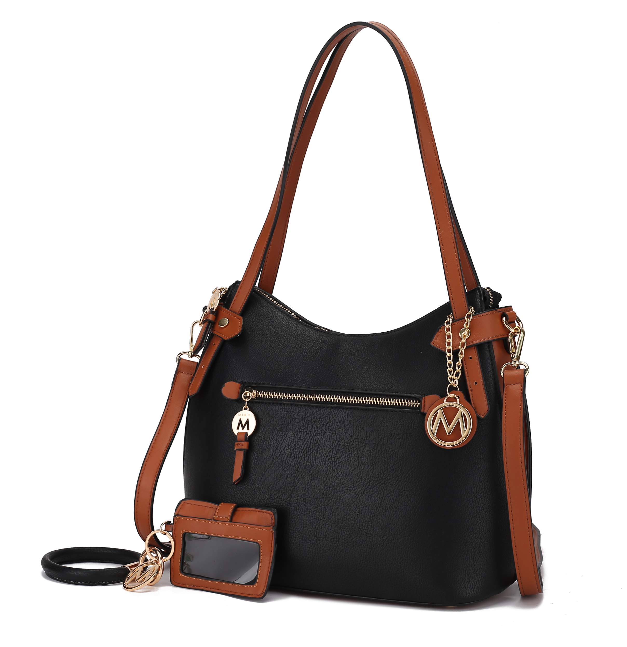 MKF Women's Hobo Bag Set with Keychain Bracelet, Ring & Card Holder - PU Leather Shoulder Handbag Crossbody Purse for Work, Travel & Daily Use