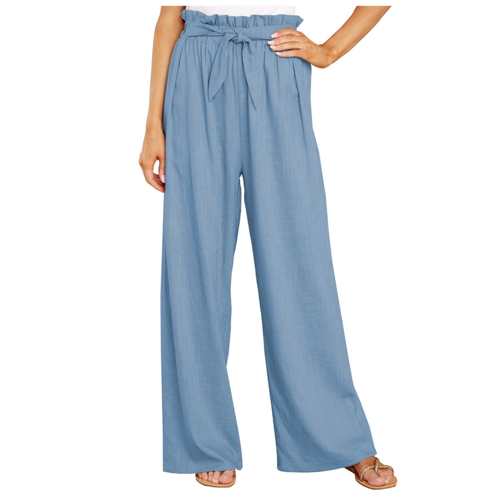 Vintage Floral Print Women's High Waist Elastic Pants with Pockets - Casual Retro Work Pants for Women - Perfect for Office, Travel & Everyday Wear
