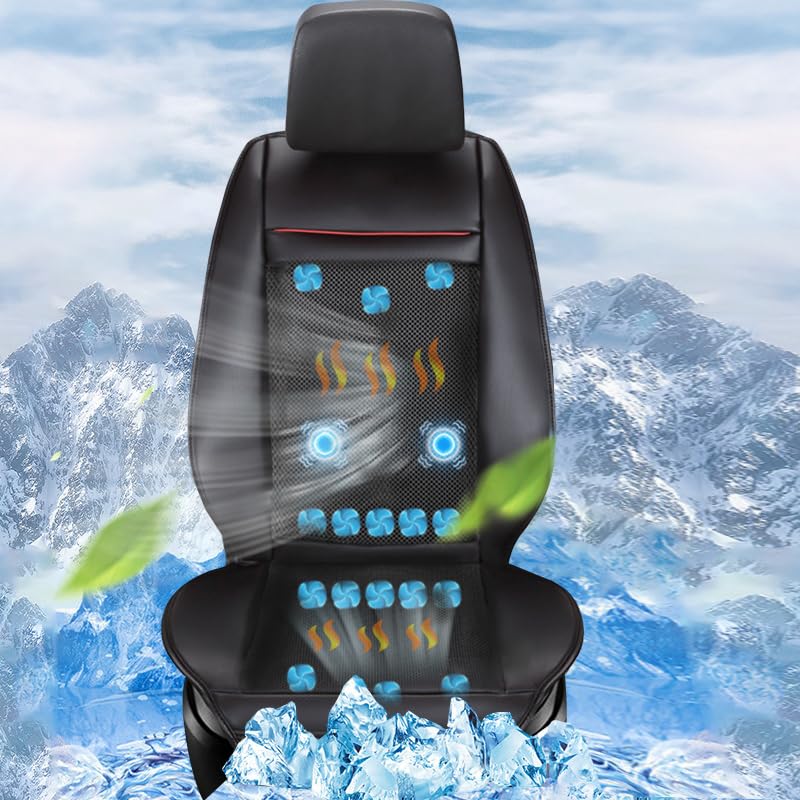 12V Cooling & Heating Car Seat Cushion with 16 Fans - Breathable Automotive Seat Cover for Summer & Winter - Massage Function Black (1PCS) | Perfect for Long Drives, Road Trips & Commuting