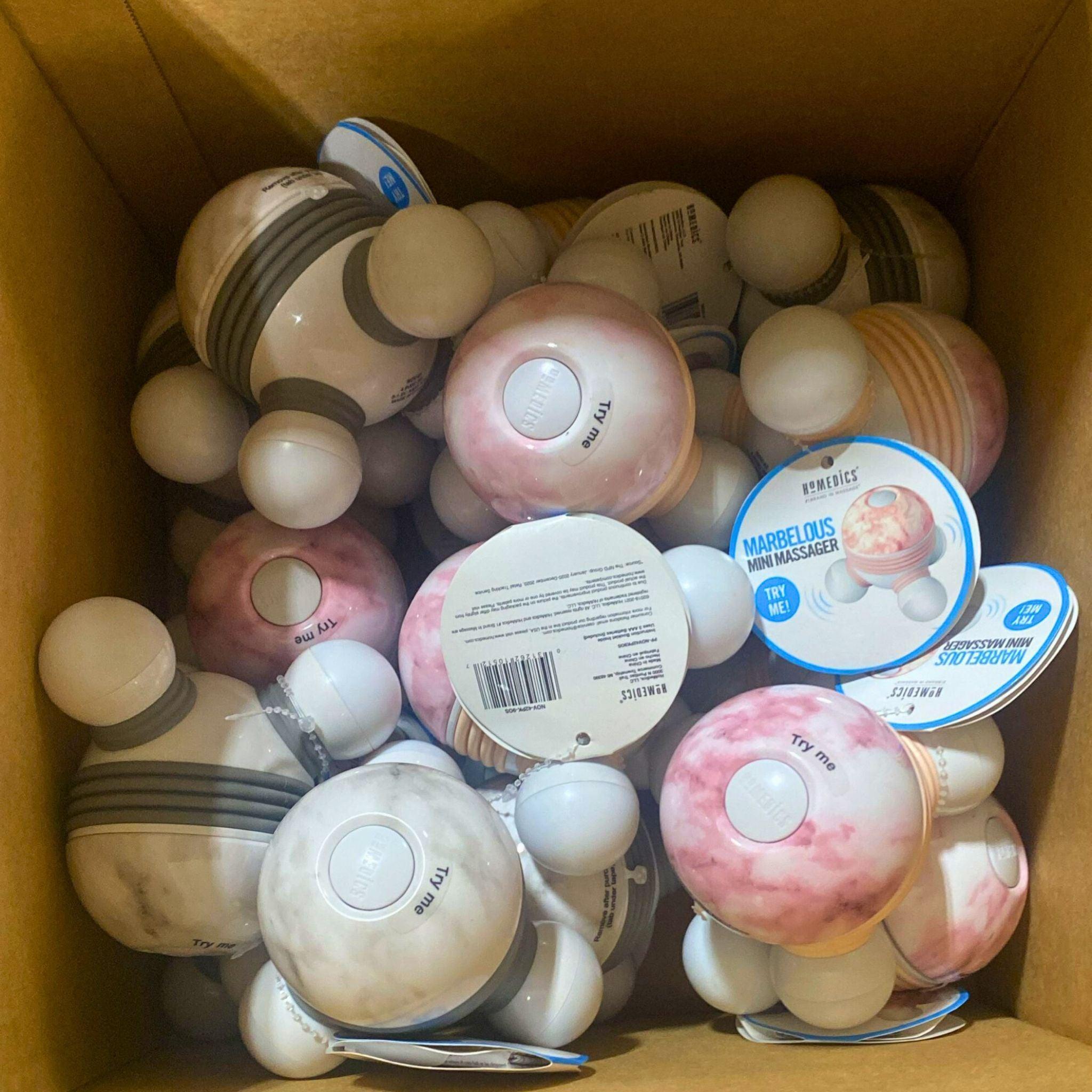 Homedics Marbelous Mini Massager - Pink & Gray (48 Pcs Lot) - Portable Handheld Massager for Neck, Back & Shoulder Pain Relief - Perfect for Home, Office & Travel Use