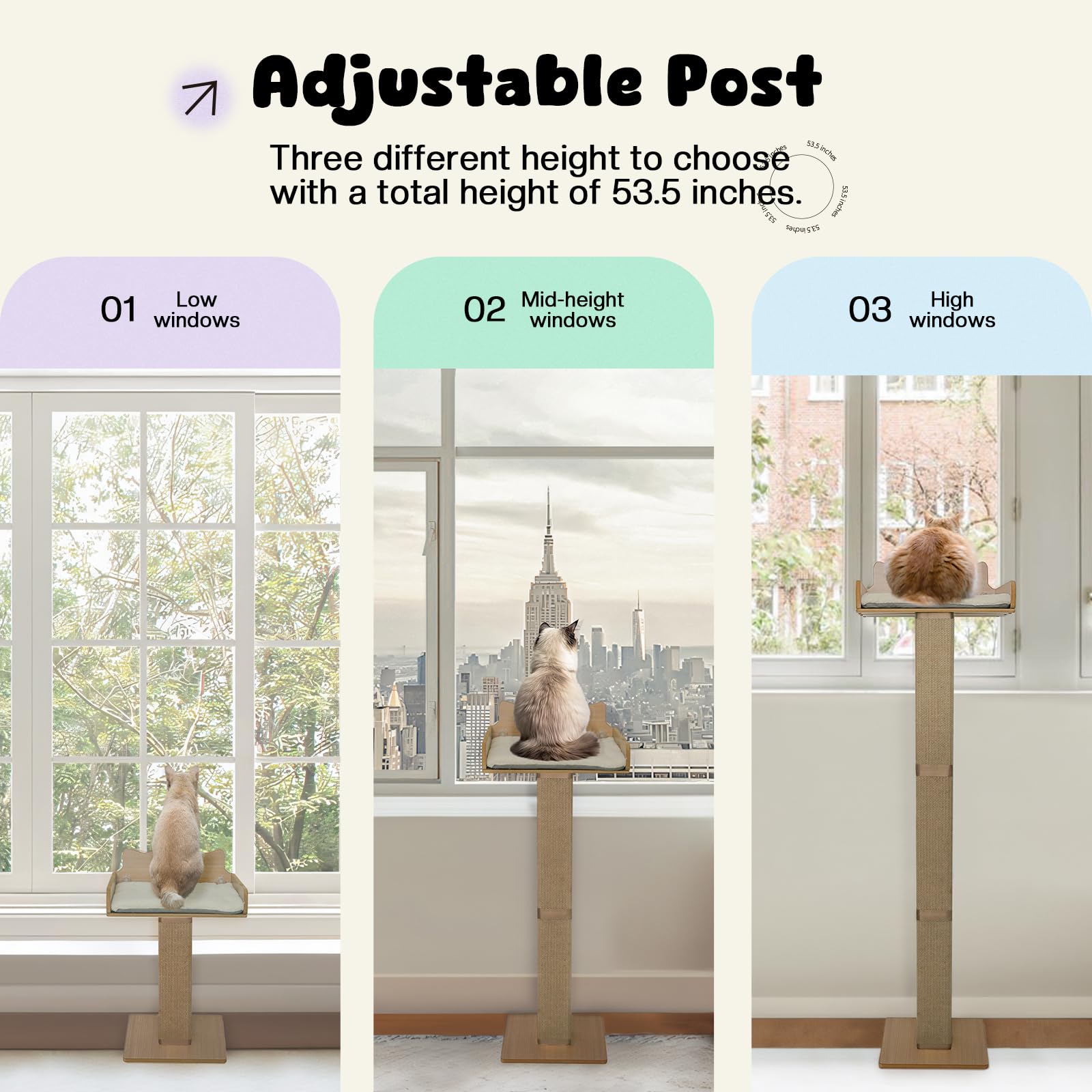 Premium Cat Window Perch with Scratching Post - Sturdy Sisal Cat Hammock for Windows with 2 Strong Suction Cups, Large Perch & Plush Cushion - Perfect for Indoor Cats to Lounge, Scratch & Sunbathe by the Window